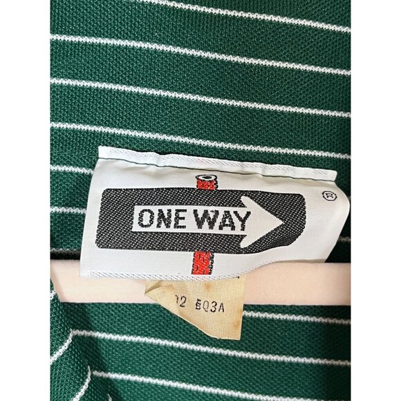 Vintage One Way Striped Dress 14 Green Retro Mod Classic Chic Preppy Active 70s - Picture 3 of 10